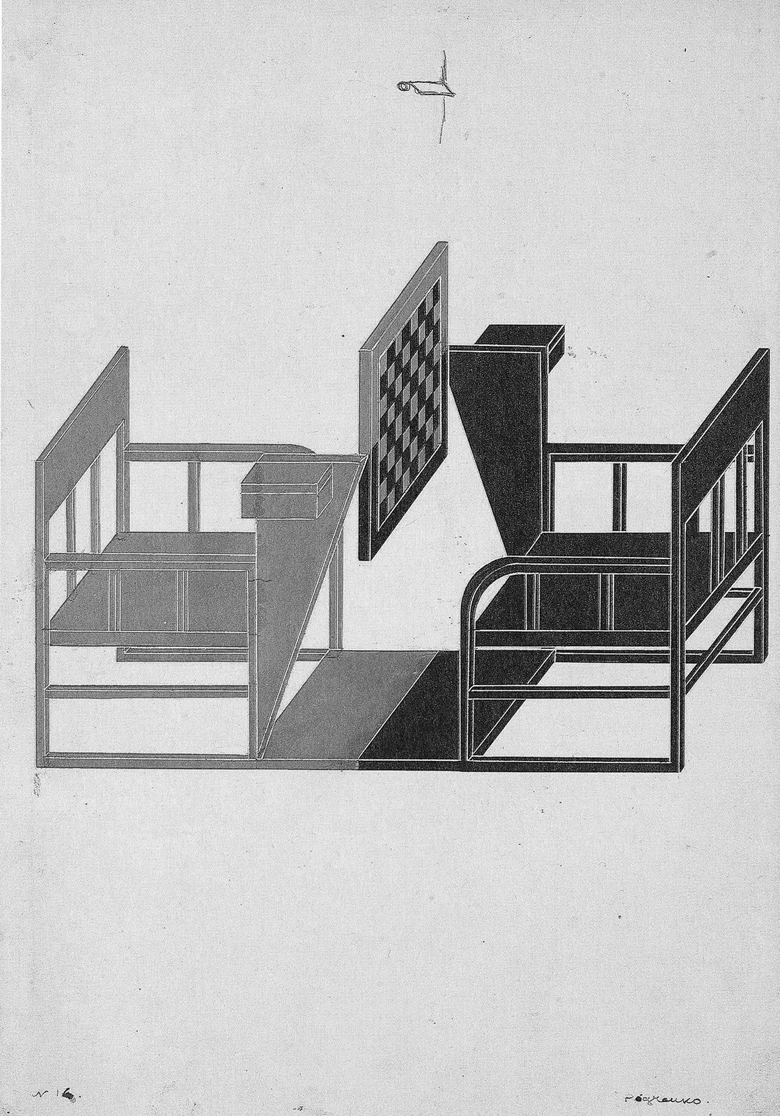 アレクサンドル・ロトチェンコ『チェス台』（「労働者クラブの設備の設計」シリーズ）1925年